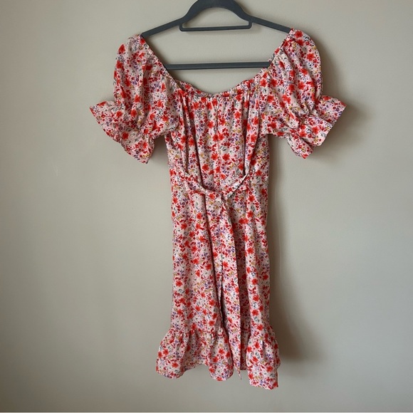 SHEIN Pink Red Floral Off-Shoulder Puff Sleeve Mini Sundress Women’s Size Small - Picture 7 of 10